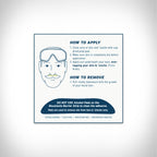 Instructions for applying and removing a moustache barrier strip on a white background
